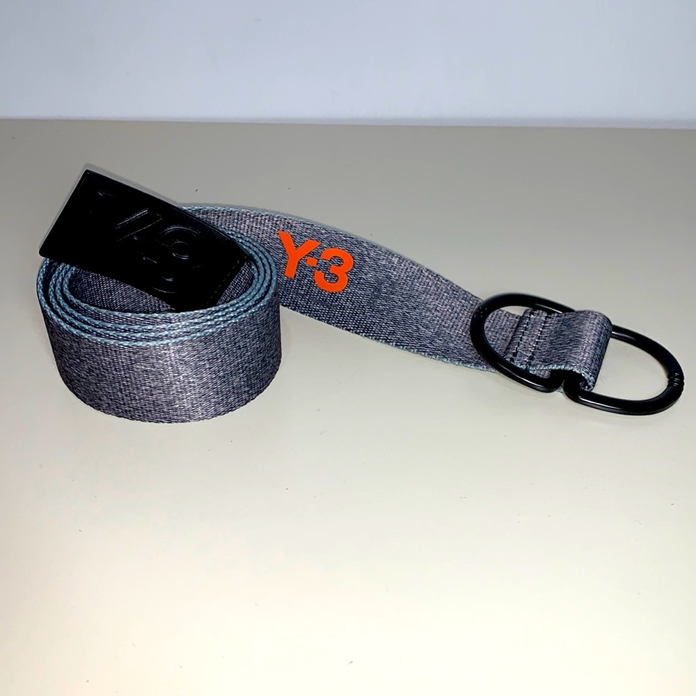 Y-3 Yohji Yamamoto Logo Belt Heather Gray Leather Embossed Accent and Buckle